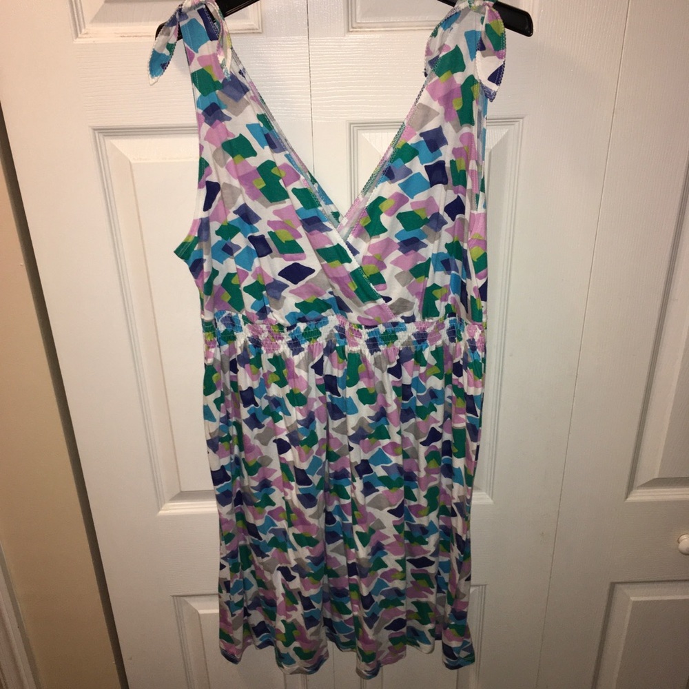 Pink, blue, green sleeveless knee-length dress